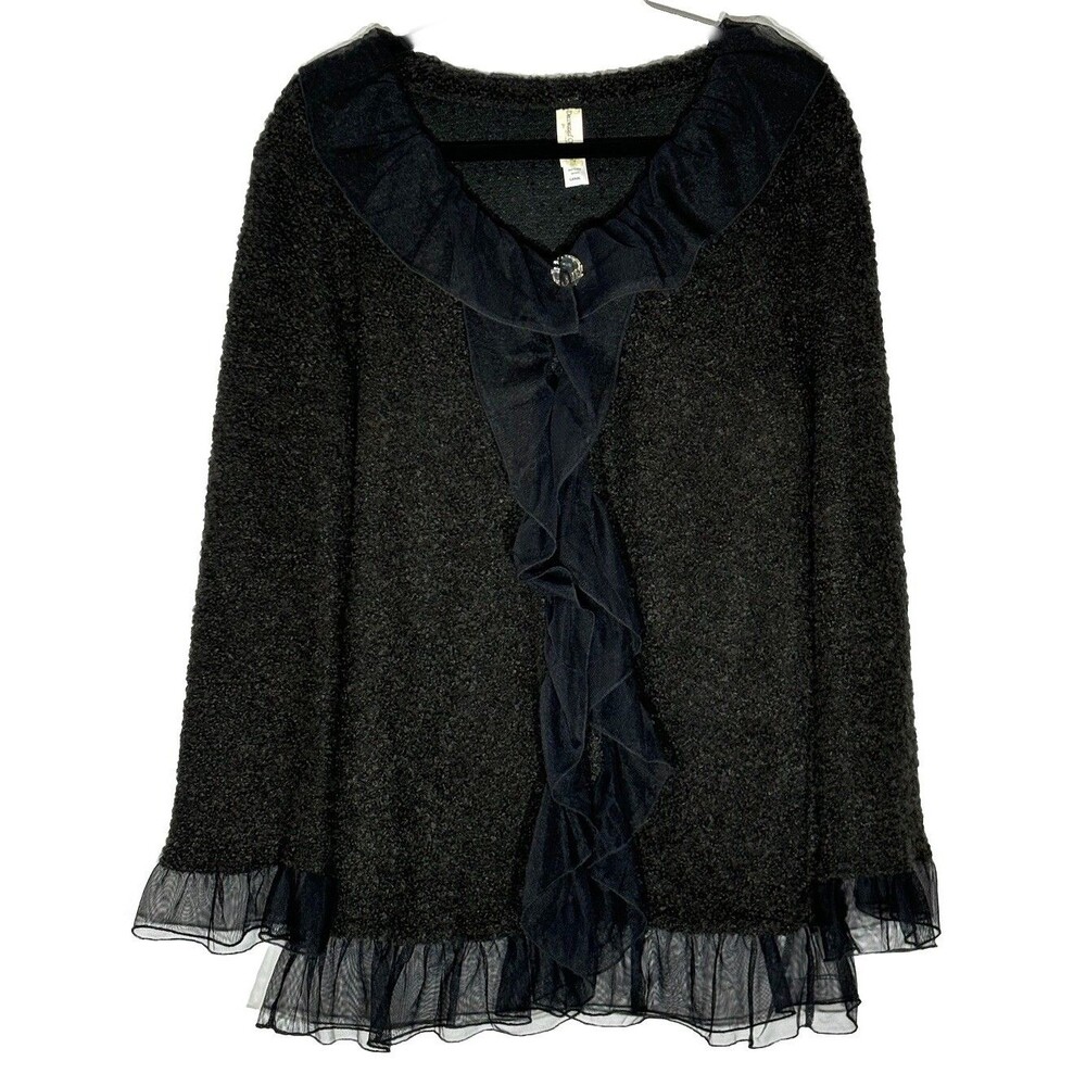 Decorated Originals Boucle Ruffled Cardigan Sweater Size L Whimsigoth Fairy Boho